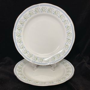 GUC Lot of 2 Vintage 10” China Blue & Green Bluebell Pattern Dinner Plates